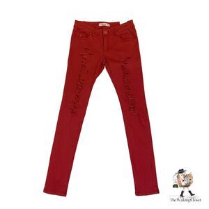 Toxik3 Life Ripped Skinny Jeans Womens M Medium Red Distressed Destroyed Denim